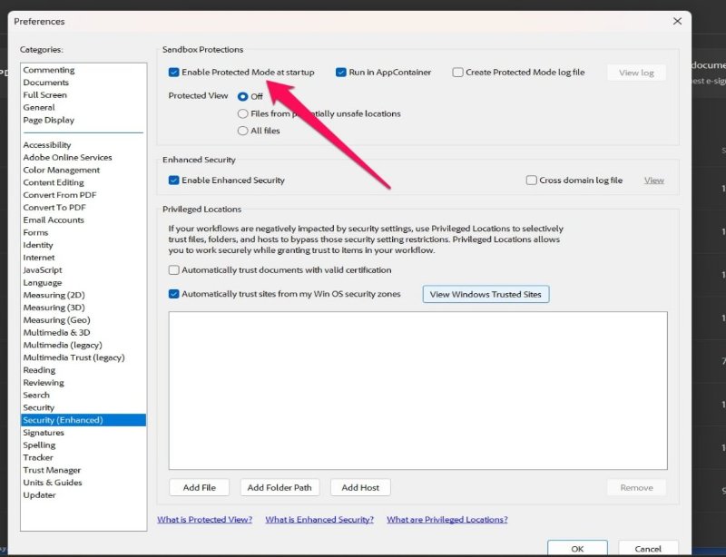disable adobe protected mode