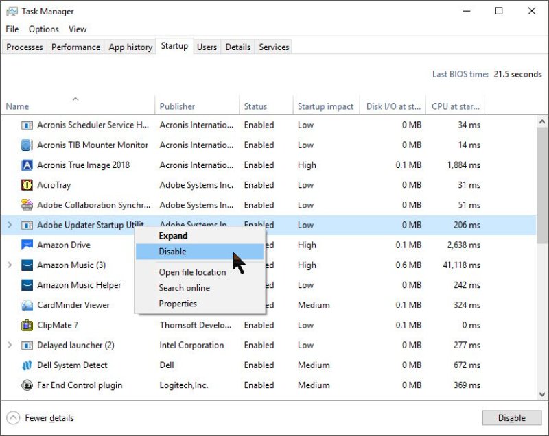 disable startup items