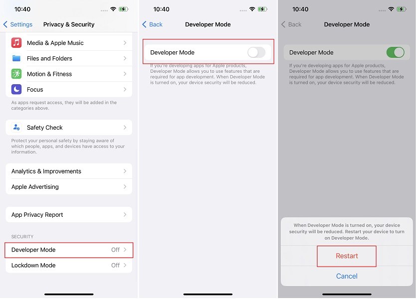 enable iPhone developer mode with iCareFone