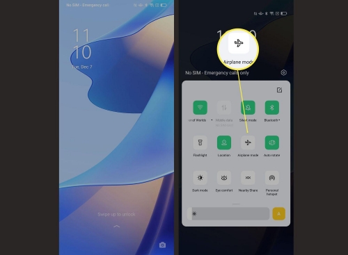turn on and off airplane mode on android
