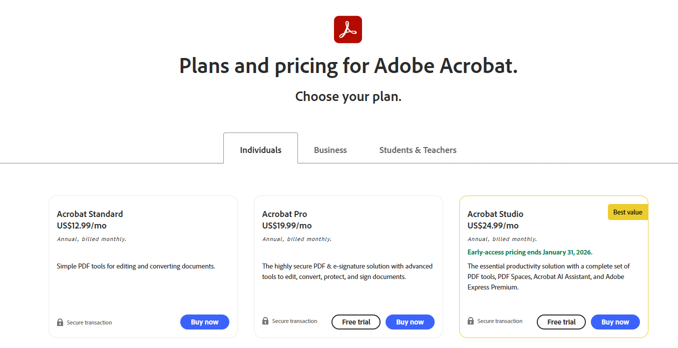 adobe acrobat price