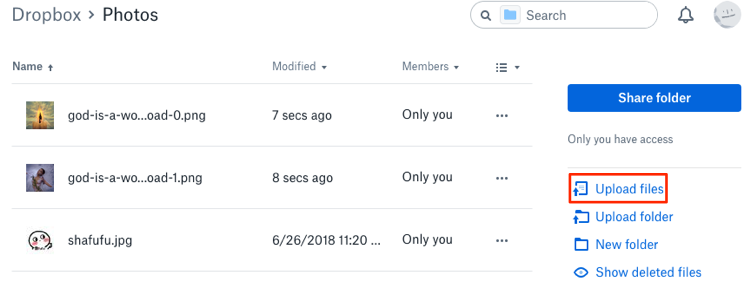 Upload Photos on dropbox
