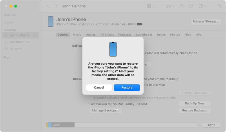 click the restore option by itunes