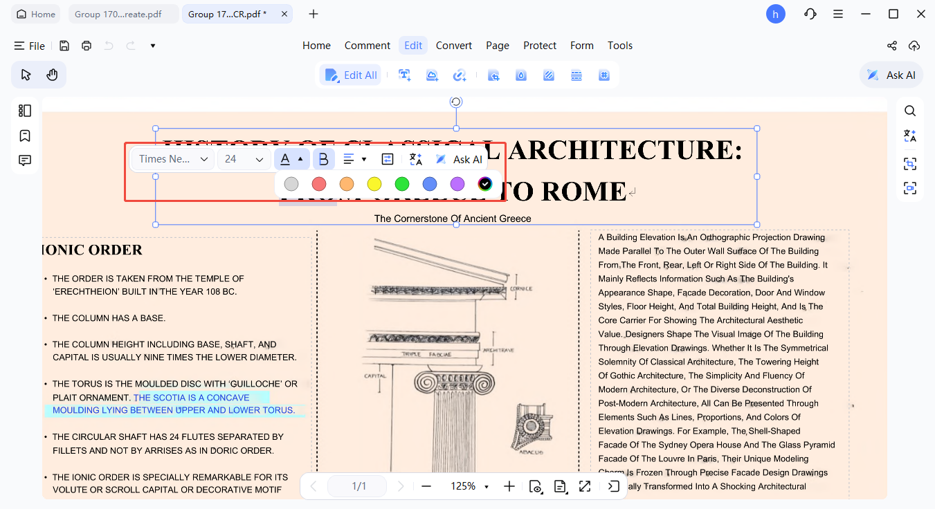 edit toolbar